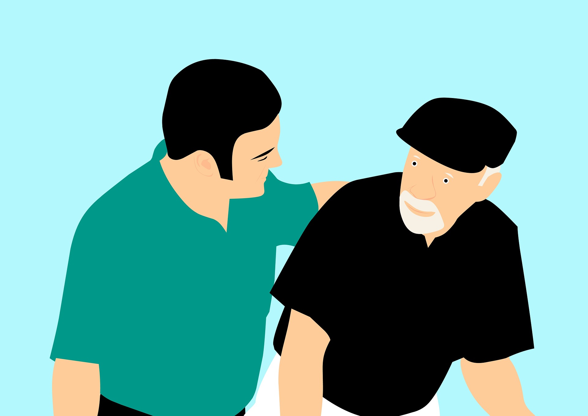 Illustration av vårdpersonal och äldre individ.