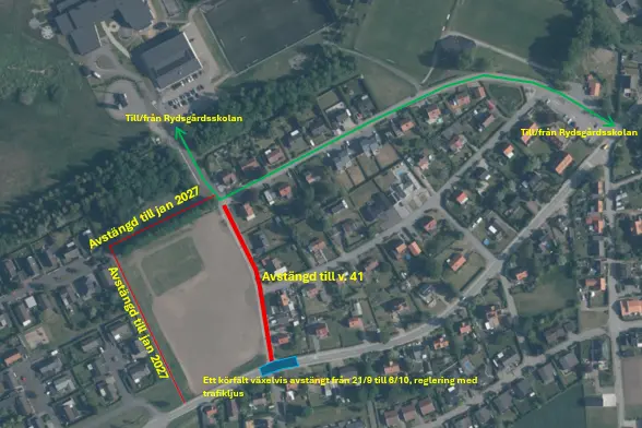 Kartbild över pågående arbeten i Rydsgård